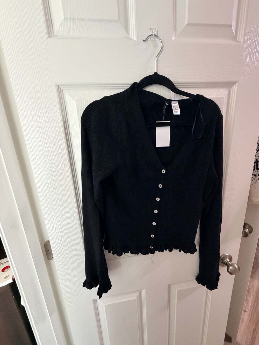 H&M Divided Ruffle-Trimmed Cardigan Size XL Black